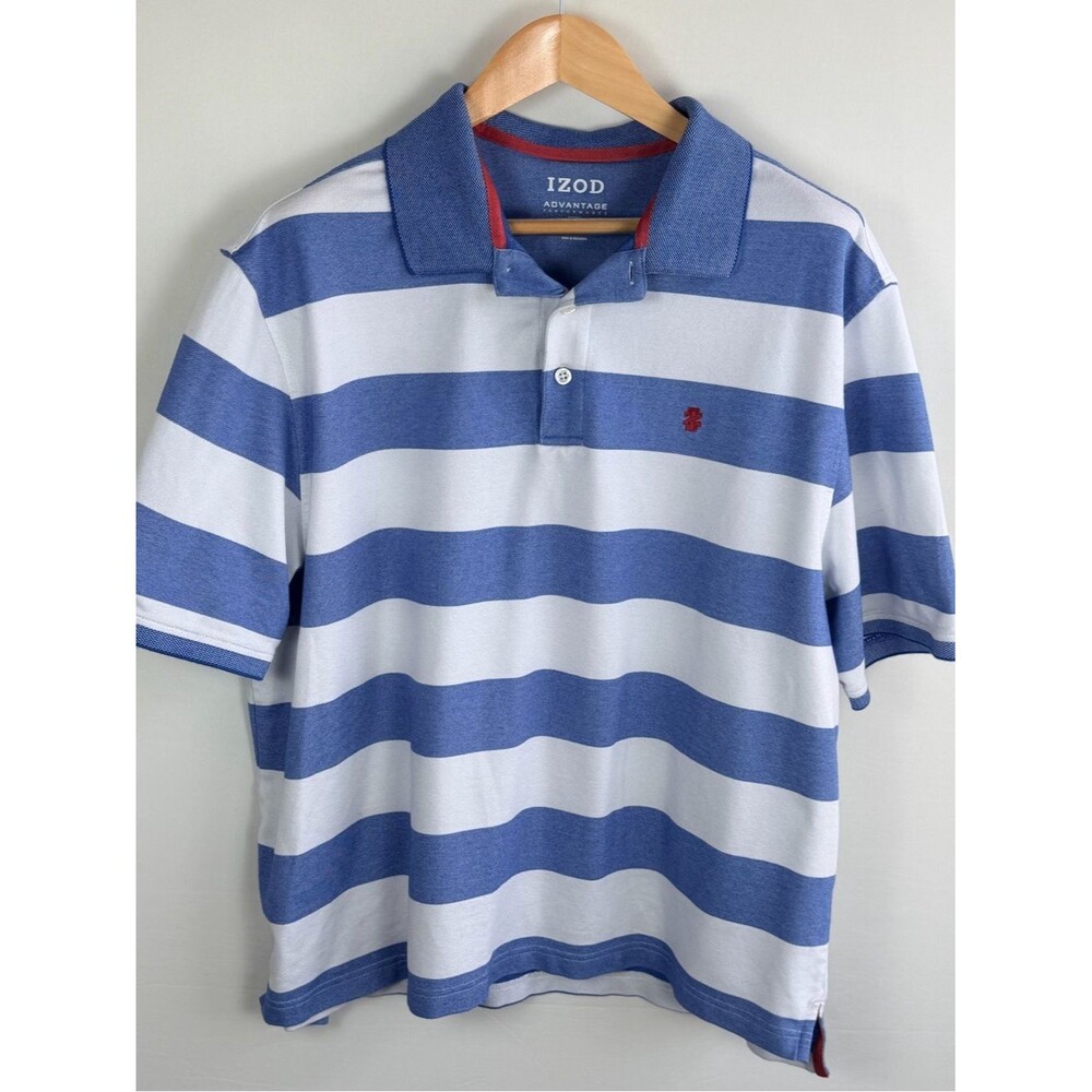 IZOD Advantage Blue White Striped Polo Shirt 2XL